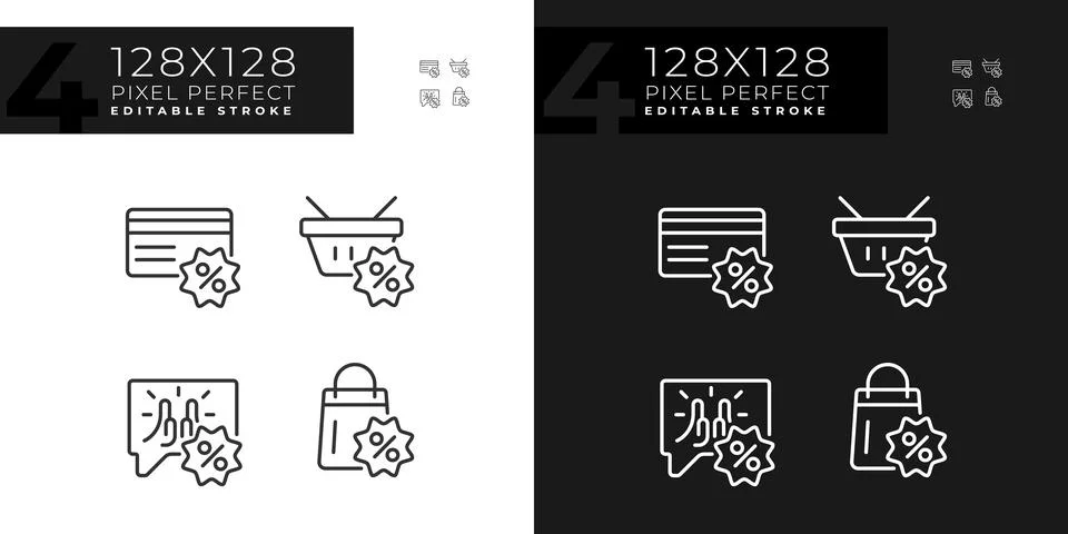 2D editable pixel perfect dark and light discounts icons Illustrazione stock