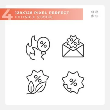 2D editable pixel perfect discounts icons set Stock-Illustration