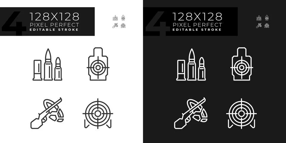 2D editable pixel perfect light and dark weapons icons Stock Illustration