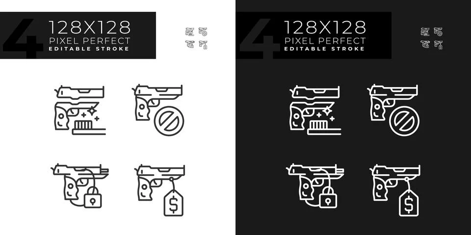 2D editable pixel perfect light and dark weapons icons Stock Illustration