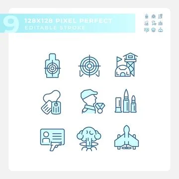 2D editable pixel perfect weapons icons set Stock Illustration
