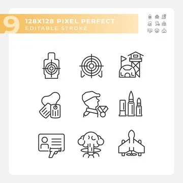 2D editable pixel perfect weapons icons set Stock Illustration