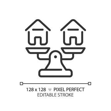 2D editable thin line black houses on weight scale icon Stock Illustration