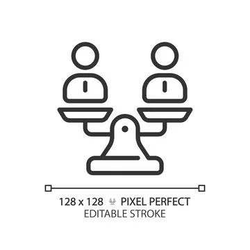 2D editable thin line black people on weight scale icon Stock Illustration