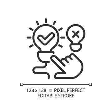 2D editable thin line black illuminated light bulb icon Illustrazione stock