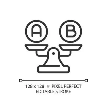 2D editable thin line black A and B on weight scale icon Stock Illustration