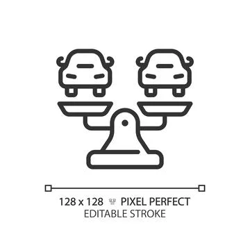 2D editable thin line black cars on weight scale icon Stock Illustration