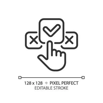 2D editable thin line black clicking on check mark icon Stock Illustration