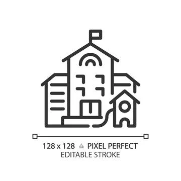 2D editable thin line building with flag icon Ilustración de archivo