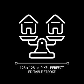 2D editable thin line white houses on weight scale icon Stock Illustration