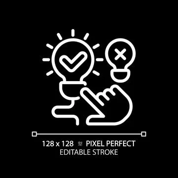 2D editable thin line white illuminated light bulb icon Illustrazione stock