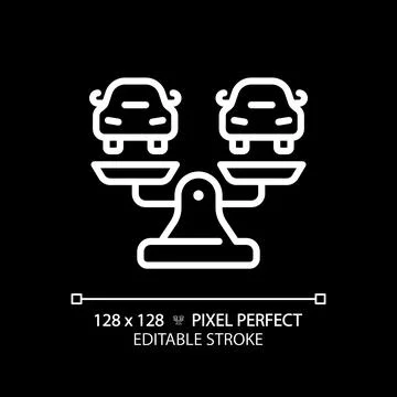 2D editable thin line white cars on weight scale icon Stock Illustration