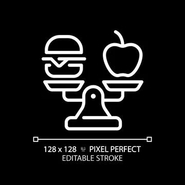 2D editable thin line white food on weight scale icon Stock Illustration