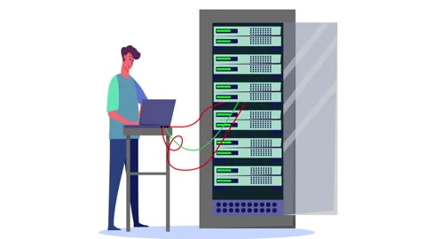 2D Engineer Working On Computer Server Rack Switchboard Stock Footage 288155635