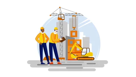 2D Engineers Working On Construction Site Background Stock Footage 287732550