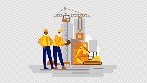 2D Engineers Working On Construction Site Alpha Channel Stock Footage 287733837