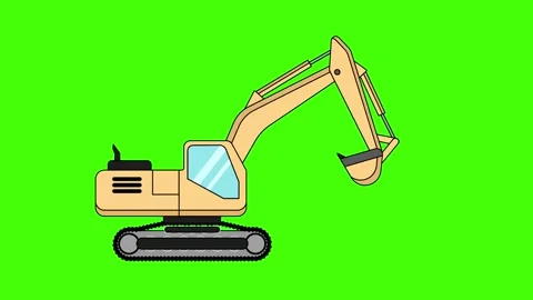 2D Excavator Working and Digging Animation on Green Screen Background 4K Stock Footage 336590437