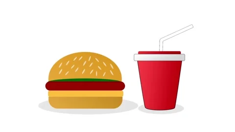 A 2D flat animated hamburger and red soft drink cup Stock Footage 330517056