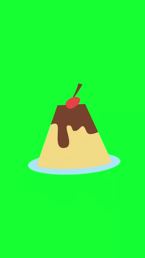 2D Flat Animated Pudding with Cherry on Green Screen Video stock 346568558