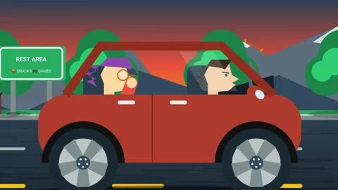2D Flat Animation Driving Red Car on Highway at Sunset Video stock 341264990