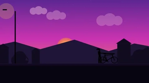 2D Flat Animation Of Sunset Landscape With Mountains And City Silhouette Stock Footage 341267307
