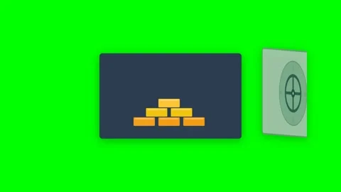 2D Flat Bank Vault Opening Animation with Stacking Gold Bars on Chroma Key .. Stock Footage 346612691