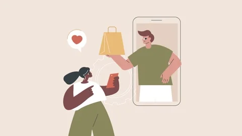 A 2d flat cartoon animation featuring an online vendor's interactive adverti Stock Footage 289140558