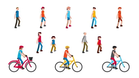 2d flat cartoon Walk Cycles and Bicycling animations PACK. Stock Footage 303189052