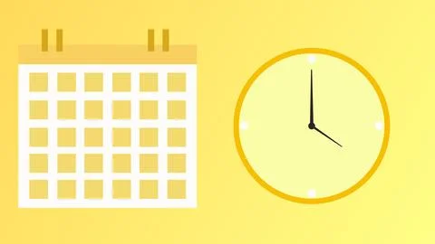 2D FLAT CONCEPT ANIMATION OF HOW FAST TIME GOES, Calender and Clock moving .. Stock Illustration