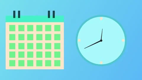 2D FLAT CONCEPT ANIMATION OF HOW FAST TIME GOES, Calender and Clock moving .. Stock Illustration