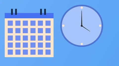 2D FLAT CONCEPT ANIMATION OF HOW FAST TIME GOES, Calender and Clock moving .. Stock Illustration