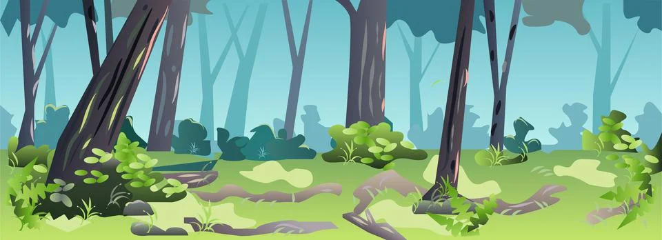2D Flat Forest Game Background Vector Illustration Stock Illustration