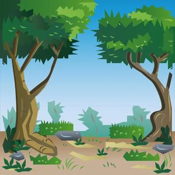 2D Flat Forest Game Background Vector Illustration Stock Illustration