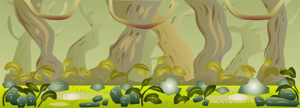 2D Flat Forest Game Background Vector Illustration Stock Illustration