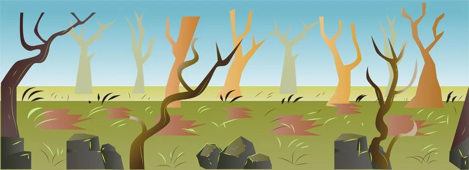 2D Flat Forest Game Background Vector Illustration Stock Illustration