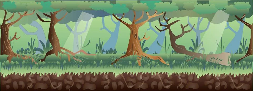 2D Flat Forest Game Background Vector Illustration Stock Illustration