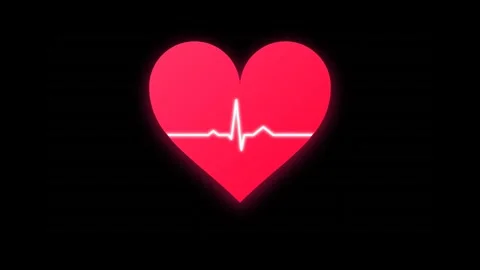 2D Flat Heart Icon with Red Pink Gradient and Animated Vital Sign Pulse Lin.. Видео 346202131
