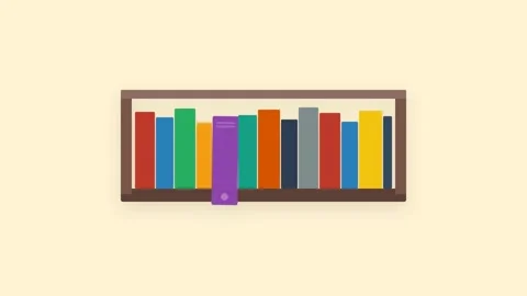 2D Flat Icon Motion Graphic of a Wooden Bookshelf with a Single Colorful Bo.. Stock Footage 346611445