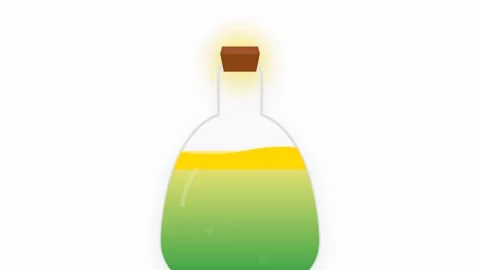 A 2D flat icon of a mystical glass potion bottle filled with bubbling emera.. Stock-Footage 346202305