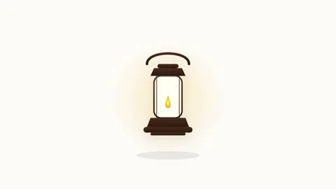 A 2D flat icon of a vintage lantern featuring a flickering orange flame and.. Stock-Footage 346202299