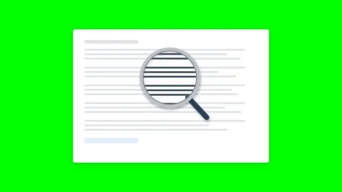 2D Flat Magnifying Glass Scanning Document with Text Reveal on Green Screen Stock Footage 346612067
