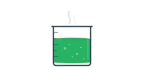 2D Flat Motion Graphic of Chemical Reaction in Beaker with Bubbling Green L.. Stock Footage 346612603