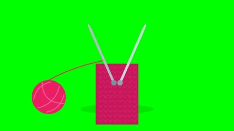 2D Flat Motion Graphic of Knitting Needles Clicking with Pink Yarn Ball and.. Stock Footage 346612740