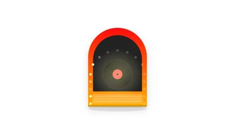 A 2D flat vector illustration of a classic jukebox featuring a red-to-gold .. Stock-Footage 346202488
