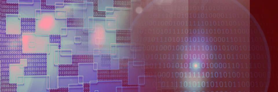2d geometric shapes and computer code against gradient background, program Stock Illustration
