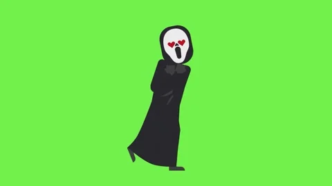 2D ghost in love with black clothes on green background chroma key. Stock Footage 265149362