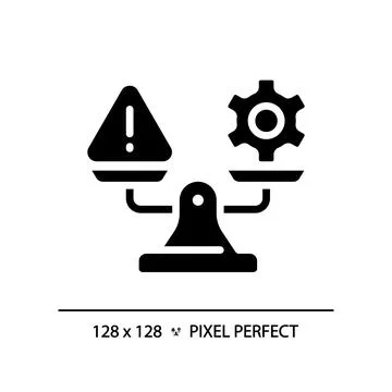2D glyph style black warning and gear on weight scale icon Stock Illustration
