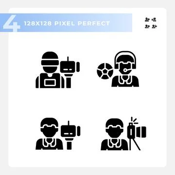 2D glyph style journalism solid black icons set Stock Illustration