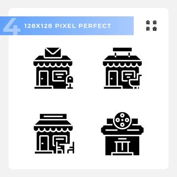 2D glyph style pixel perfect building icons Ilustración de archivo