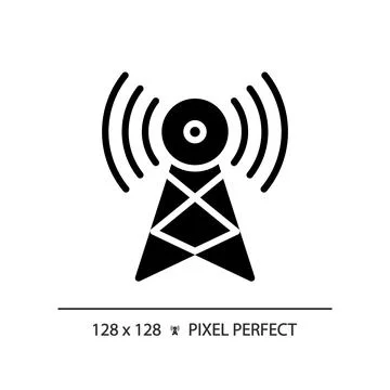 2D glyph style satellite tower solid icon Stock Illustration